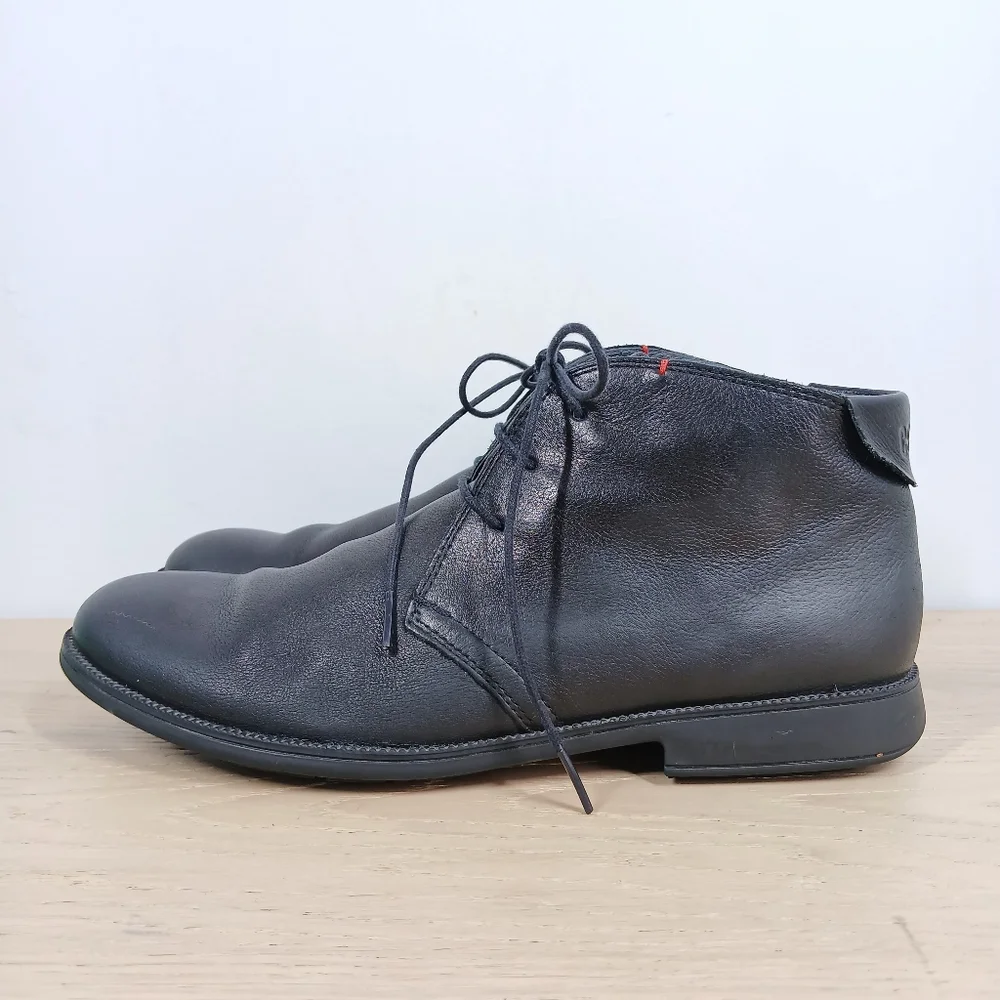 Camper Black Leather Lace-Up Chukka Ankle Boots Men's 10‎ Made in Spain